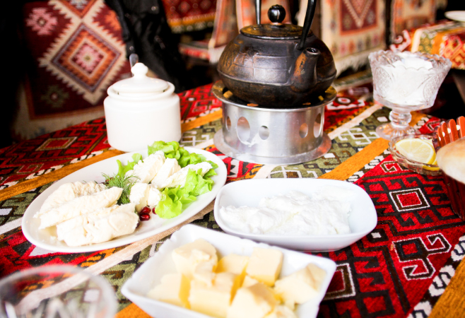 Popular traditional breakfast foods of Azerbaijan - Honey, Cheese, and Butter Popular traditional breakfast foods of Azerbaijan - Honey, Cheese, and Butter