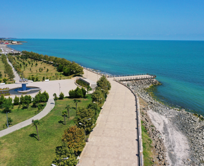 Walking along the beach promenade in Astara